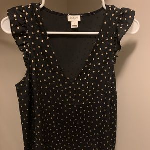 Beautiful J.Crew black and golf flutter sleeve blouse